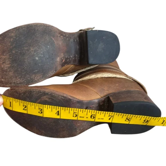 Freebird Drove Tan Distressed Leather Strappy Cowboy Boots Size 6 - Picture 13 of 17